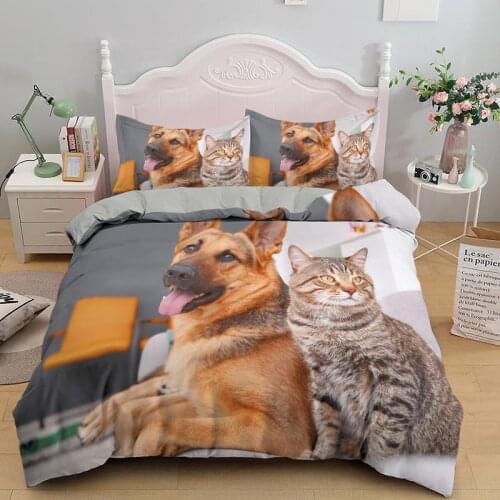 Dog and Cat Comforter Cover Animal Pattern Close-Up Photo Decorative 2/3 Pieces Bedding Set 1 Duvet or 2 Pillow Sham