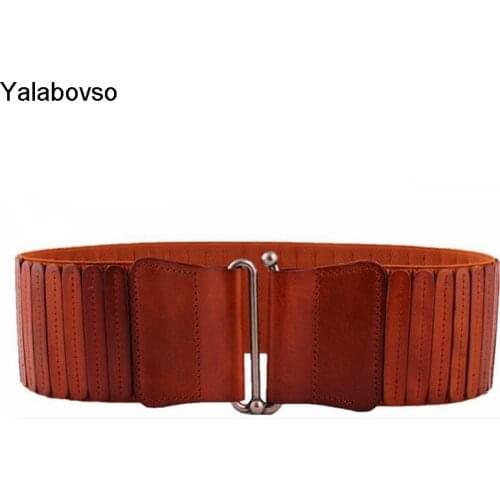 2020 Elastic Cowskin Leather Wide Belts Carved Retro Metal Female Strap Women High Quality Waistband 72-97CM waist