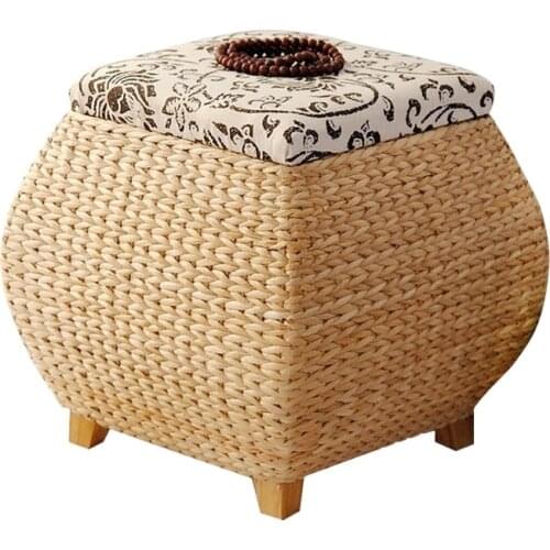 Straw storage shoe bench with cover storage stool finishing storage box wearing shoes footrest sofa square stool