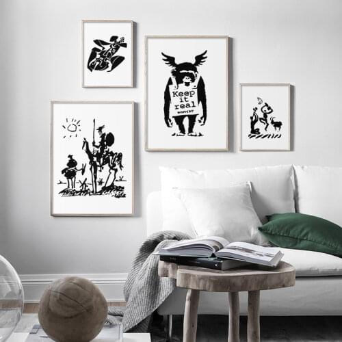 Modern Abstract Canvas Painting White and Black Monkey Bear Posters and Prints Scandinavian Wall Art Pictures For Home Decor
