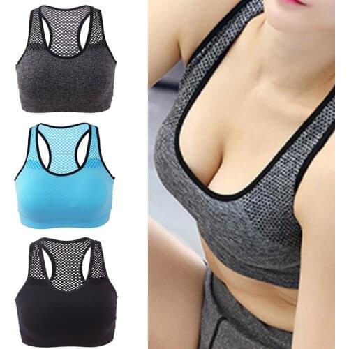 Quick Dry Mesh Sports Bras for Women Wireless Push Up Sports Bra Top Shockproof Fitness Gym Bra Removable Padded Yoga Bra