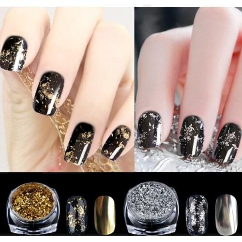 TKGOES 1 Box Gold Silver Glitter Aluminum Flakes Magic Mirror Effect Powders Sequins Nail Gel Polish Chrome Pigment Decorations