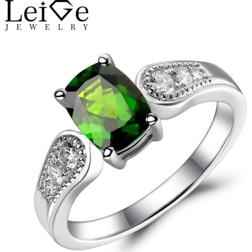 Leige Jewelry Natural Chrome Diopside Ring Sterling Silver 925 Green Gemstone Engagement Wedding Rings for Women Fine Jewelry