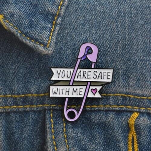 You Are Safe With Me ! Purple paper clip enamel pin little heart Brooch Gift icon Badge Denim Jeans Lapel pin