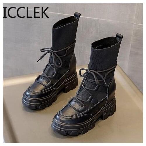 Martin boots woman 2020 new ladies casual stretch fabric socks boots fashion Cross-tied women shoes platform boots gothic women