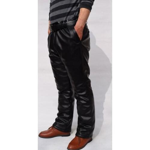 Winter thickening cotton-padded leather pants mens elderly thermal windproof motorcycle waterproof straight loose leather pant