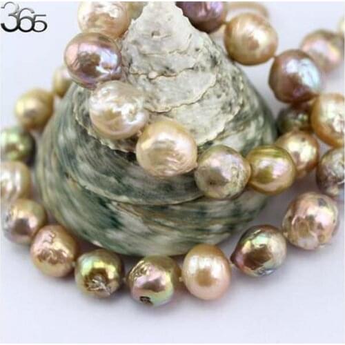 10-12mm Colorful Genuine Natural Freshwater Edison Reborn Round Large Pearl Bead Clasp Necklace 18inch