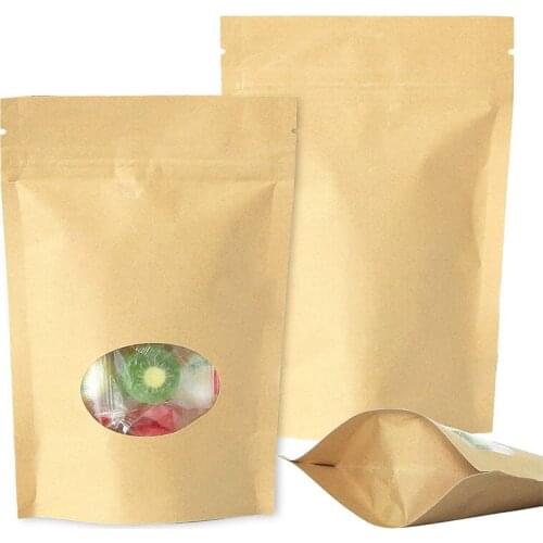 500pcs/lot Stand Up Clear Oval Window Bag/ Kraft Paper Brown BAG/ Food Valve Bag