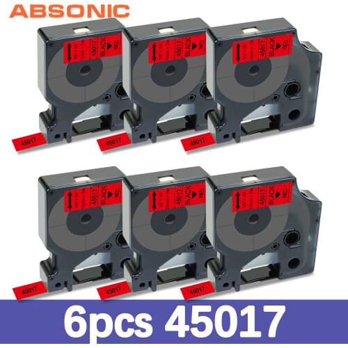 Absonic 6PK Compatible for Dymo D1 12mm Tapes 45017 Black on Red Ribbon Cassette for Dymo Label Manager LM 160 280 Label Maker