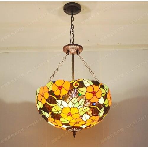 The American Villa 18-inch anti-European style rich flowers cafe bar chandelier bedroom Tiffanylamp glass American art lighting