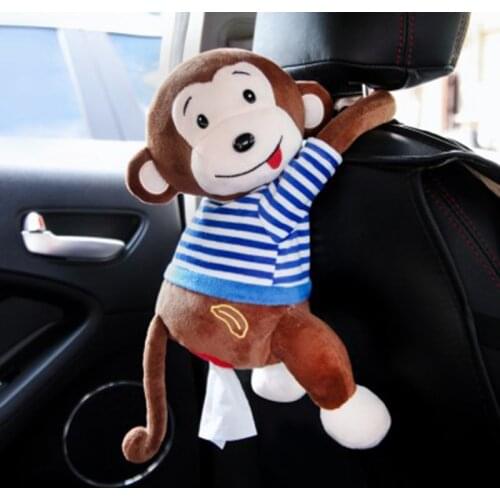 Car Hanging Paper Napkin Tissue Box Auto Interior Accessories Creative Cartoon Plush Monkey Paper Tissue Storage Box for Car