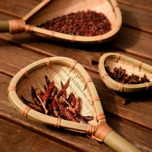 Chinese-Style Bamboo Rice Washing Noodles Strainer Draining Colander Steamed Bread Basket Farmhouse Garden Kitchen Decoration