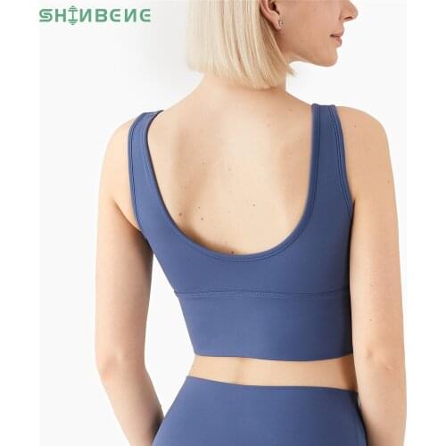SHINBENE VEST-TYPE High Impact Yoga Athletic Fitness Crop Bras Women Plain Buttery-soft Gym Training Workout Sports Bras Top