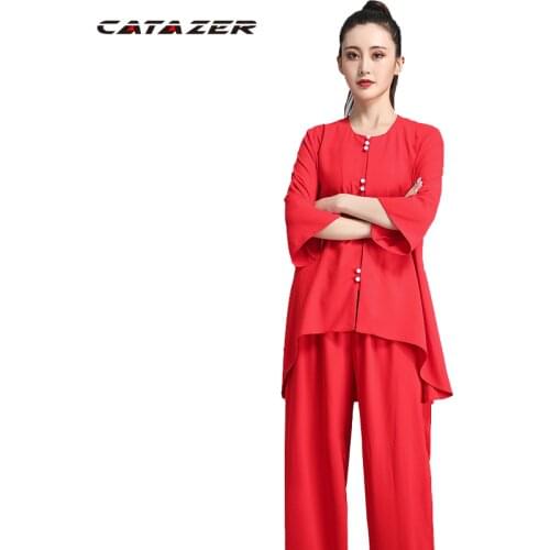 Catazer Tai Chi Uniform Kung Fu Uniform Traditional Chinese Clothing for Women Uniform Tang Suit Costume Show Hanfu Clothing