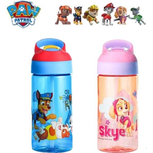 450ML PAW Patrol Childrens Water Cup Outdoor Portable Straw Cup Chase Skye Cartoon Anti-fall Tritian Plastic Cup Kids Gift