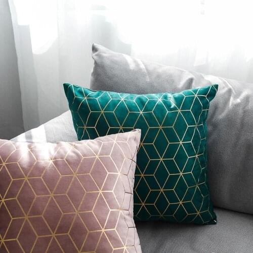 Nordic ins style sofa geometric square pillow velvet bronzing pillow bedroom square back cushion bay window decoration