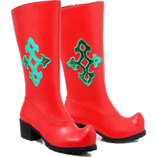 Red long vintage mongolian singer dance boots for women chinese Tibet minority stage performance wear