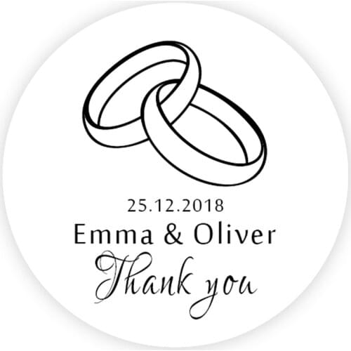 DouxArt 100 Pieces Personalized Wedding Stickers, Wedding Ring Thank You Labels, 40mm Party Invite Favors Gifts Seals P162