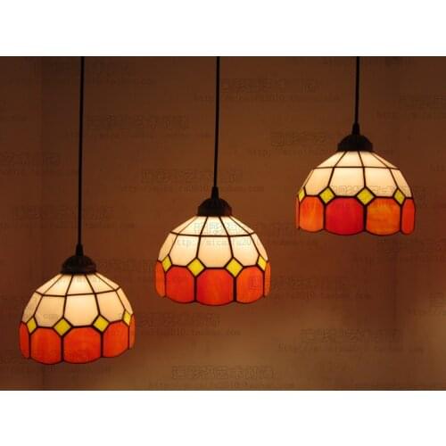 European Mediterranean tiffany retro pendant light hallway cozy Creative lamp bar corrid 3 head hanging restaurant color glass