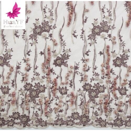 French 3D Flower Tulle Beads Lace Dress Fabrics With Sequins HY1321