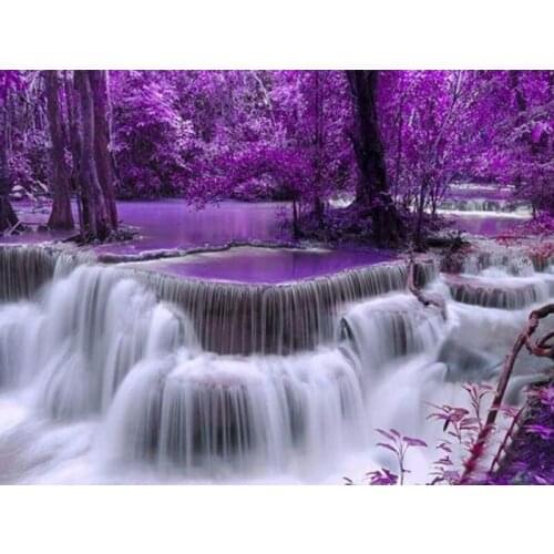 GLymg 5d Diamond Painting Needlework Diy Bright Rhinestones Diamond Painting Cross Stitch Purple Waterfall Wall Arts Decor