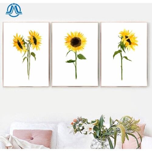 Sunflower Wall Art Canvas Painting Yellow Petals art Nordic Posters And Prints Watercolor Wall Pictures For Living Room Decor