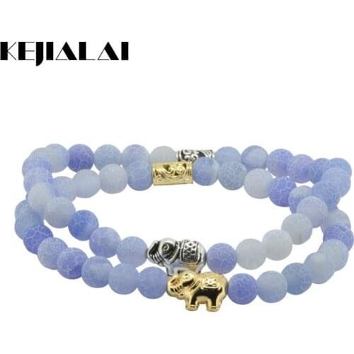 KEJIALAI Women Jewelry Fashion Charm Bracelet Natural Stone Purple Crystal Bead Tibetan Silver Gold Color Elephant Bracelet Gift
