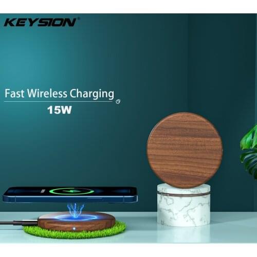 KEYSION 15W Qi Wireless Charger for iPhone 12 Pro Max 11 XS XR Wooden Fast Charging Pad for Samsung S21 S20 Xiaomi Mi 11 Oneplus