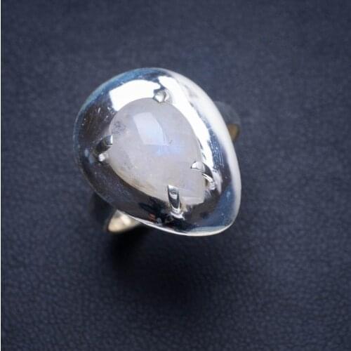 Natural Rainbow Moonstone Handmade Unique 925 Sterling Silver Ring 7.75 Y4109
