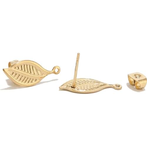 10pcs Leaves Earring Settings 24mm Gold Post Ear Stud Loop Components DIY for Earring Making Accessories