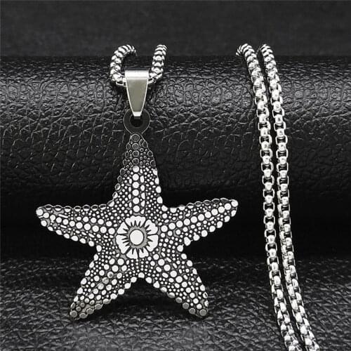 Boho Stainless Steel Starfish Pendant Necklace for Men/Women Silver Color Beach Accessories Jewelry bijoux femme N3602S04