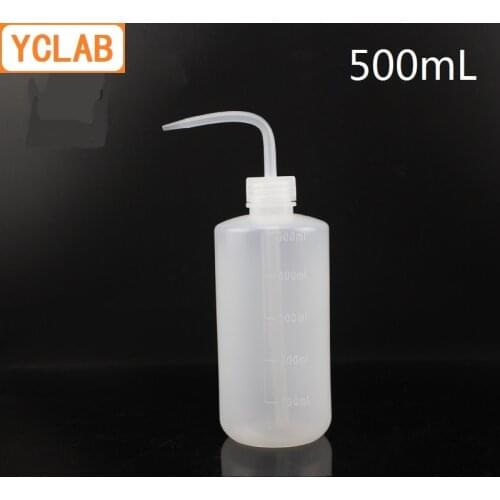 YCLAB 500mL Plastic Washing Bottle Elbow Narrow Mouth Blowing Organic Solution Cleaning Laboratory Chemistry Equipment