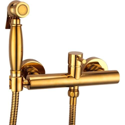 Only Gold Cold hot water brass bathroom faucet toilet faucet with holder
