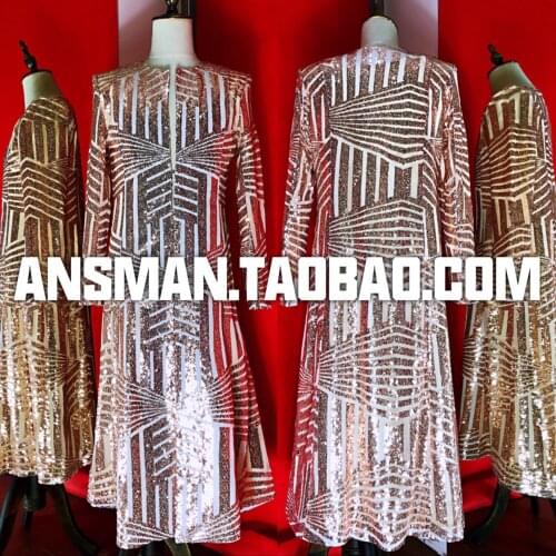 Custom Male Singer DJ Nightclub Bar Gold Sequins Overcoat Long Coat Punk Dancer Stage Concert Performance Long Blazer S-5XL