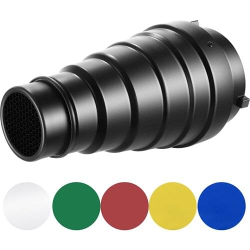 Neewer Medium Aluminium Alloy Conical Snoot Kit with Honeycomb Grid and 5 Pieces Color Gel Filters for Bowens Mount Studio
