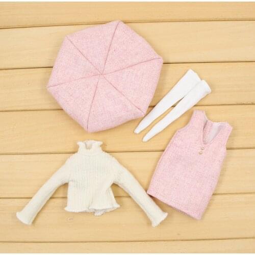 Clothes For 1/6 Blyth doll knitting shirt with suspender skirt hart and socks pink sweet and artist outfits girl toy