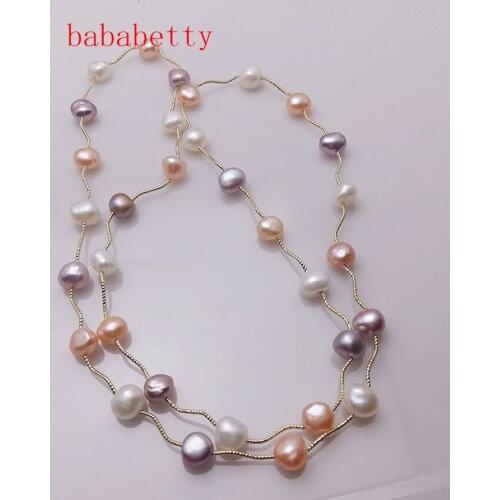 Natural Freshwater Pearl Necklace Wholesale 11-12mm Shaped Pearl Baroque Sweater Chain Mixed Color Wild 75CM