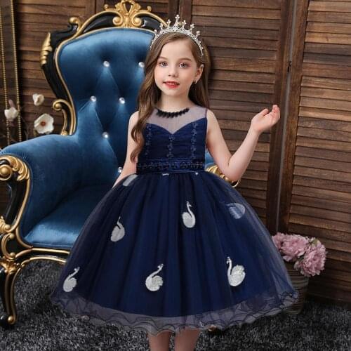 Baby girl dress girl swan embroidery beaded sweet puffy princess dress birthday party formal dress stage performance dress