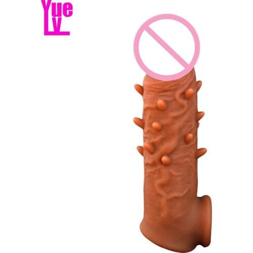 YUELV Realistic Penis Enlargement Condoms Penis Sleeve Delay Spray Clit massager Cock Ring Reusable Condom For Men Sex Toys