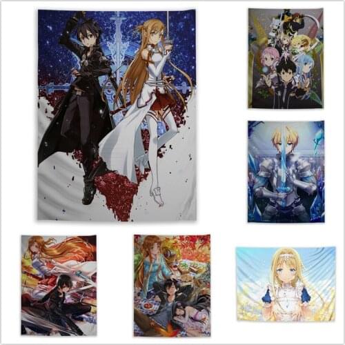 SAO Sword Art Online Kirito Asuna Alice Eugeo Tapestry Art Wall Hanging Sofa Table Bed Cover Home Decor Poster