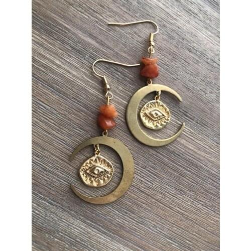 Handmade Evil Eye Moon Earrings
