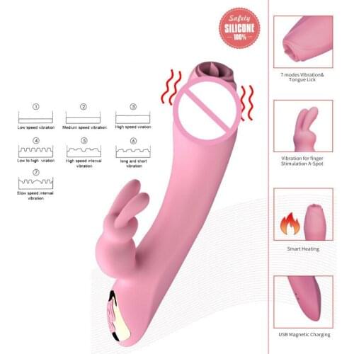 7 speed rabbit Vibrators female Silicone Waterproof masturbator Tongue lick G-Spot Vaginal Clit Stimulation Massager Quiet