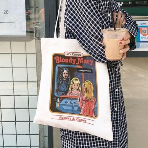 Bloody mary Deal with the devil letter print Vintage Harajuku casual female canvas ins cartoon summer Ulzzang punk shoulder bags