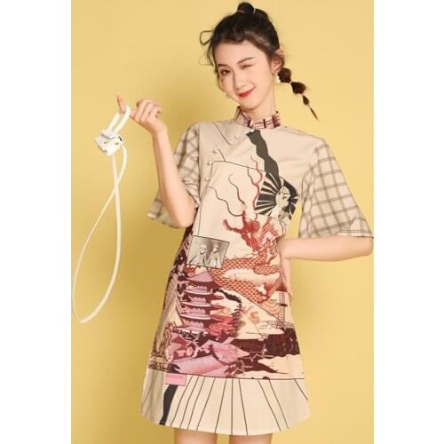 Cheongsam Vintage Chinese Dress Qipao Oriental Dress Gothic Clothes Woman Short Robe Vintage Femme 2020 Dress Summer 10034