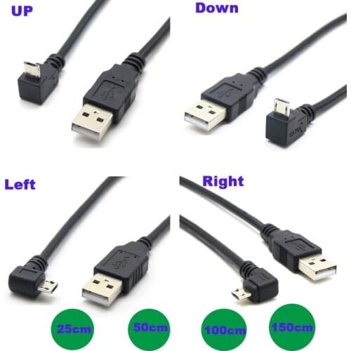 Up Down Left Right 90 Degree Angled USB Micro USB Male to USB male Data Charge connector Cable 25cm 50cm 100cm 5ft for Tablet