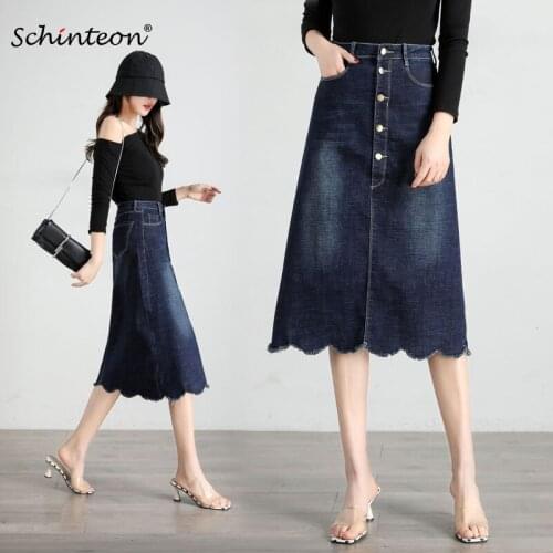 Schinteon Women Denim A-lined Skirt Jeans High Waist Big Size Skirt Fashion Spirng Summer 2020 New S-9XL
