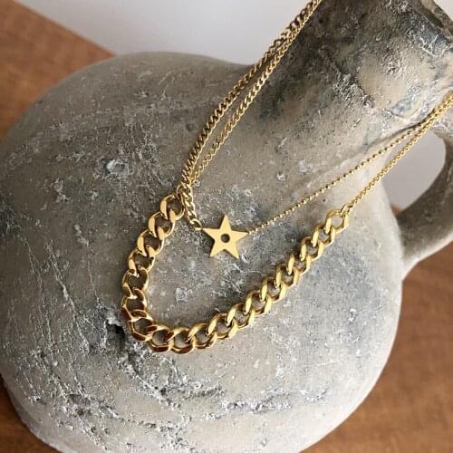 2020 Fashion Jewelry for Women Double Layers Star Chain Lady Necklaces 18k Gold Women Stainless Steel Accessory Valentines Gifts