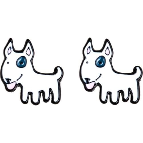 Daisies Bull Terrier Shaped Enamel Stud Earring Cute Animal Dog For Women Girls Wedding Party Fashion Jewelry