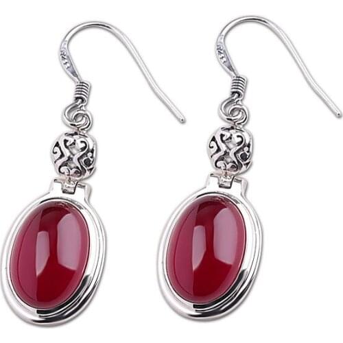 2019 New Red Garnet Drop Earrings 925 Sterling Silver Elegant Oval Drop Earrings for Women Brincos Bijoux Wedding Fine Jewelry