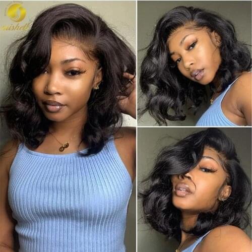 Mishell Body Wave 13x4 Lace Frontal Wigs Human Hair Short Bob Wig Free Middle Part Brazilian Remy Human Hair Ear to Ear Closure